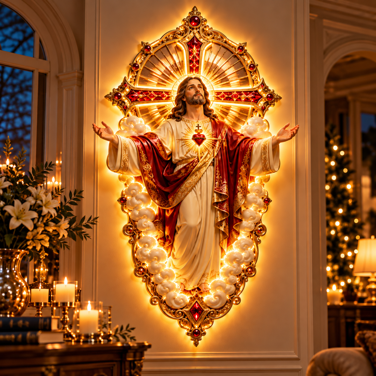❤️ Let His Love Light Up Your Home! ✨ Sacred Heart of Jesus – Everlasting Love Illuminated Wall Art