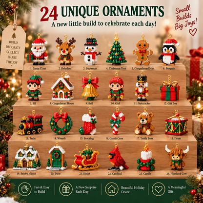 ⏳ Christmas Countdown Favorite – 🎄 24-Day Build & Hang Christmas Ornament Calendar | 24 Different Mini Brick Designs to Build, Collect & Display 🧱