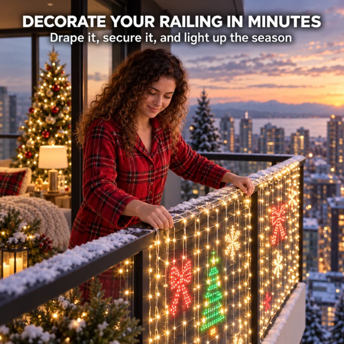 JT™  Smart Christmas Balcony Lights – App-Controlled Animated LED Display