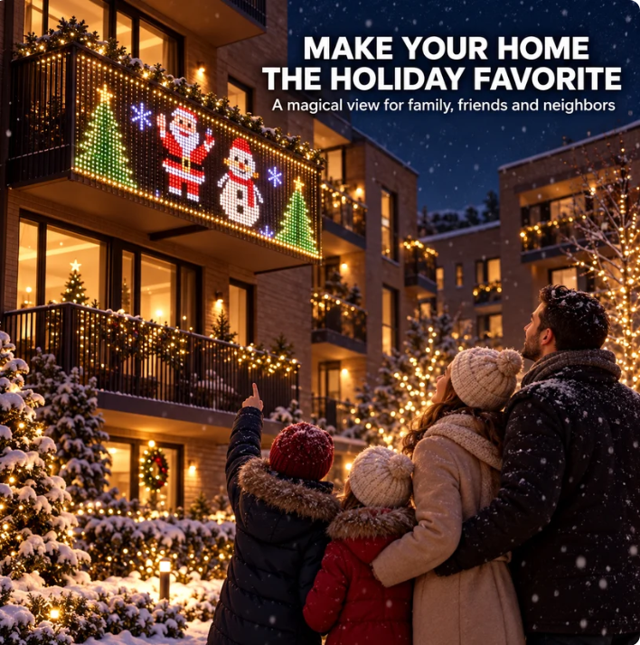 JT™  Smart Christmas Balcony Lights – App-Controlled Animated LED Display
