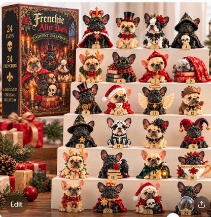🐾 Frenchie After Dark 🖤 – 24-Day French Bulldog Advent Calendar 🎄 | Gothic Christmas Collectible Figurines & Unique Gifts for Frenchie Lovers 🎁