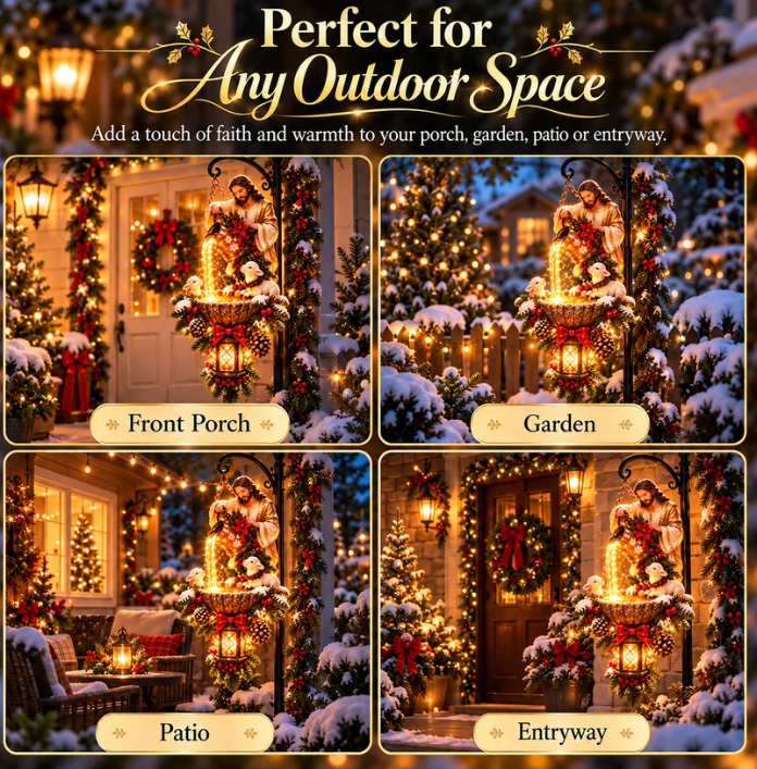 🔥Last Day 50% OFF- Jesus Blessing Hanging Fountain - Lighted Christian Christmas Garden Decor