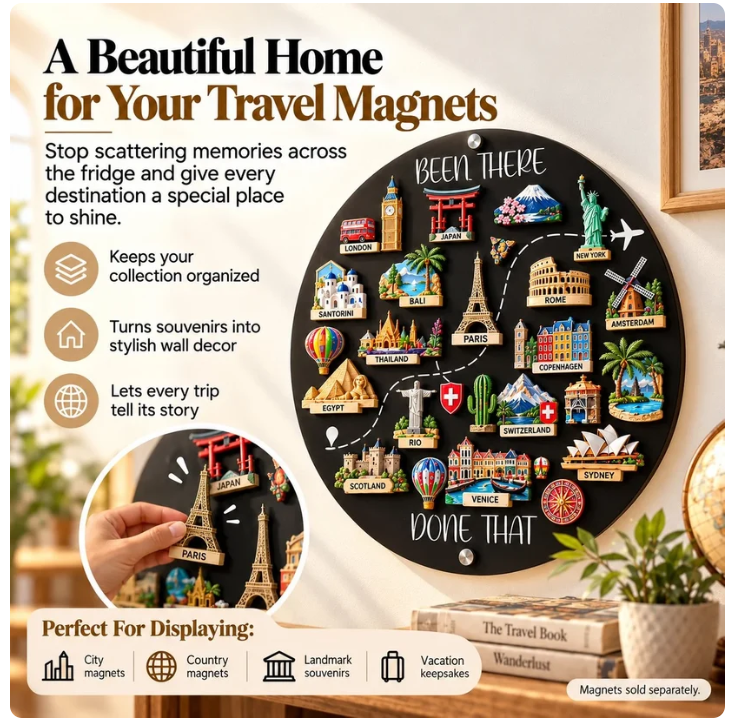 ✈️🌍 Been There, Loved That! ❤️Travel Magnet Board- Give Your Travel Memories a Home