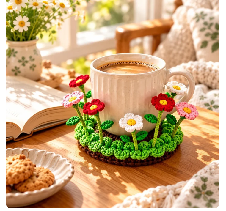 🌸 Flowers That Never Fade! 🌷 Handmade Crochet Floral Coasters – A Little Bloom for Every Table