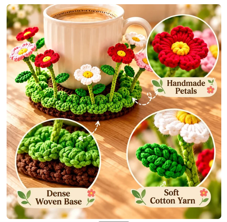 🌸 Flowers That Never Fade! 🌷 Handmade Crochet Floral Coasters – A Little Bloom for Every Table