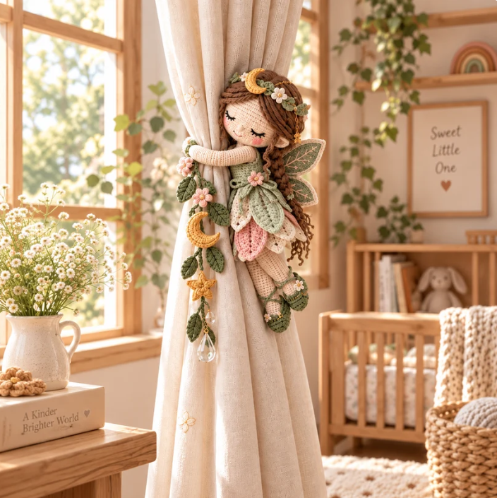 🌸Fairy Hug Crochet Curtain Tiebacks – 5 Magical Little Fairies to Hold Your Curtains & Brighten Your Day
