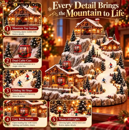 🔥 FINAL NIGHT! 50% OFF!🎿Animated Christmas Mountain Cable Car & Ski Village Scene