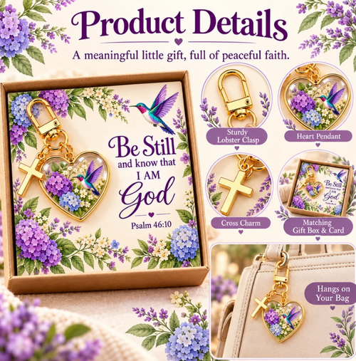 💜Loved by 60,000+ People!✝️Be Still & Know That I Am God Hummingbird Faith Key chain