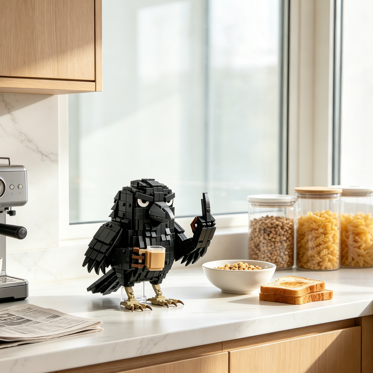 ☕ Zero Patience, Full Cup – Sarcastic Crow Building Block Set