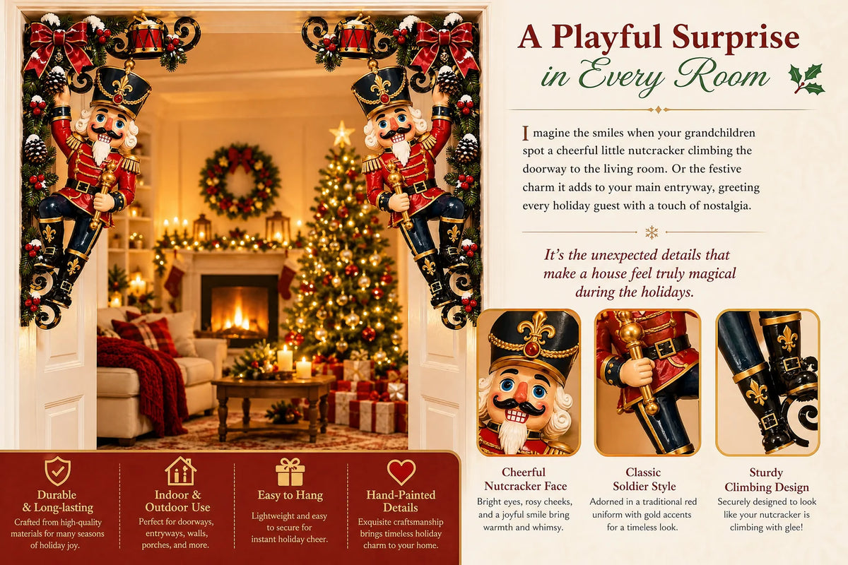 🎄 Who’s Climbing Your Doorway?! 🎁 2026 Christmas Nutcracker Corner Decor – A Little Holiday Magic in Every Corner!