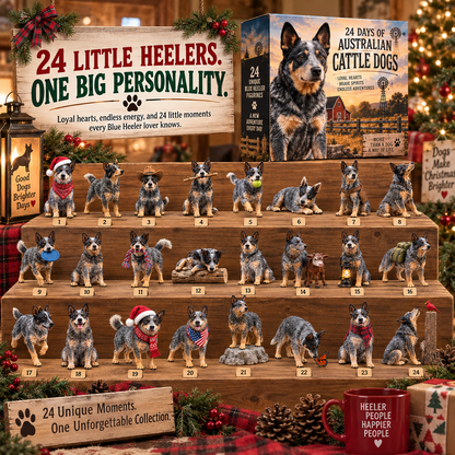 🐾 24 Days of Blue Heelers Advent Calendar – 24 Unique Australian Cattle Dog Figurines, Christmas Gift for Blue Heeler Lovers