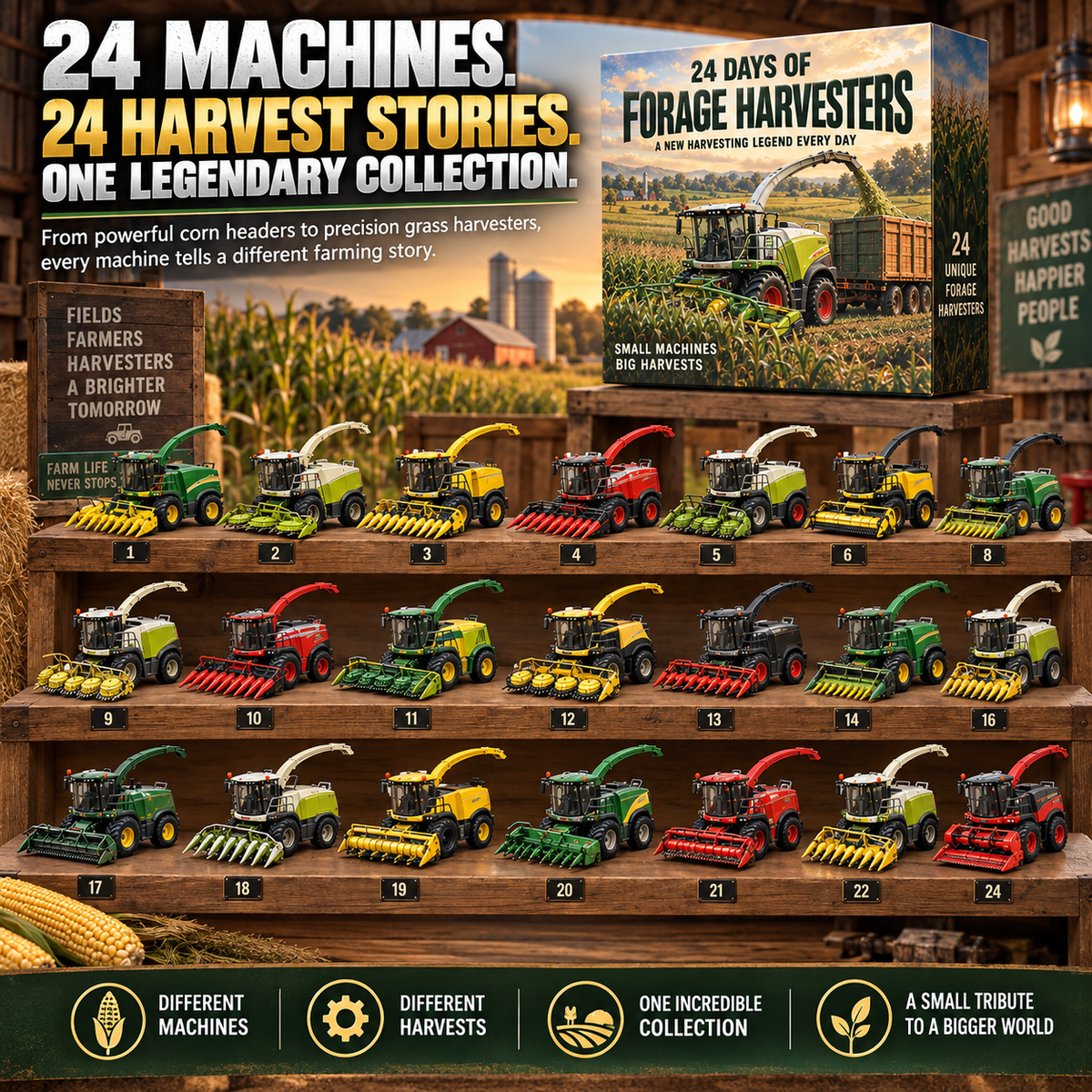 🚜 24 Days of Forage Harvesters Advent Calendar – 24 Unique Self-Propelled Forage Harvester Models, Christmas Gift for Farmers & Farm Machinery Lovers