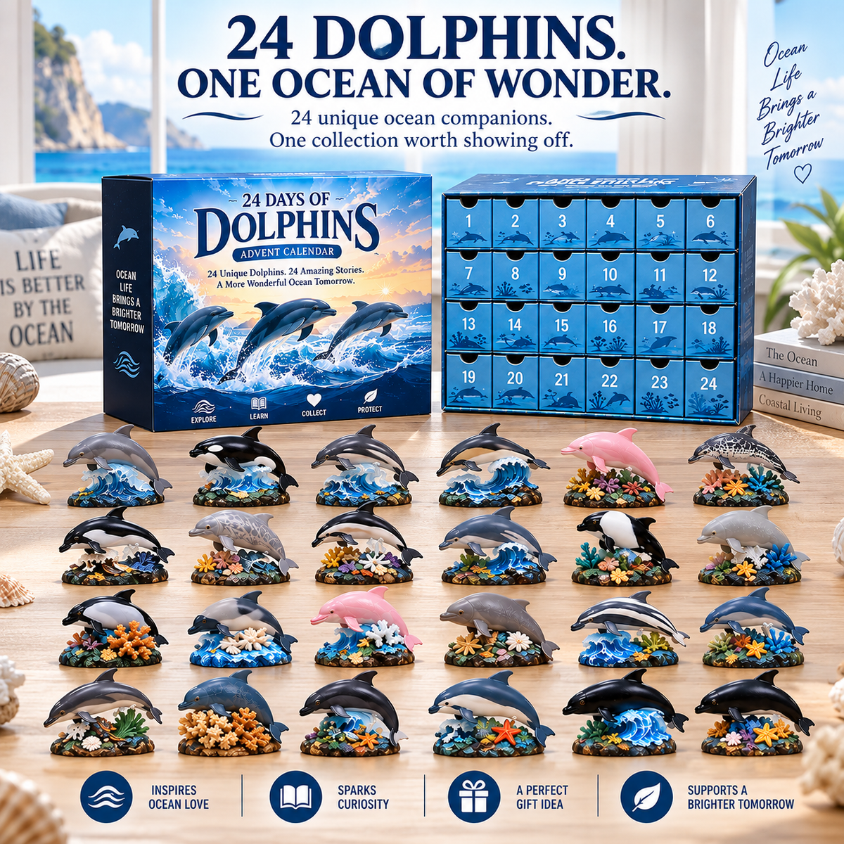 🐬24 Days of Dolphins Advent Calendar – 24 Unique Ocean Animal Figurines & Collectibles