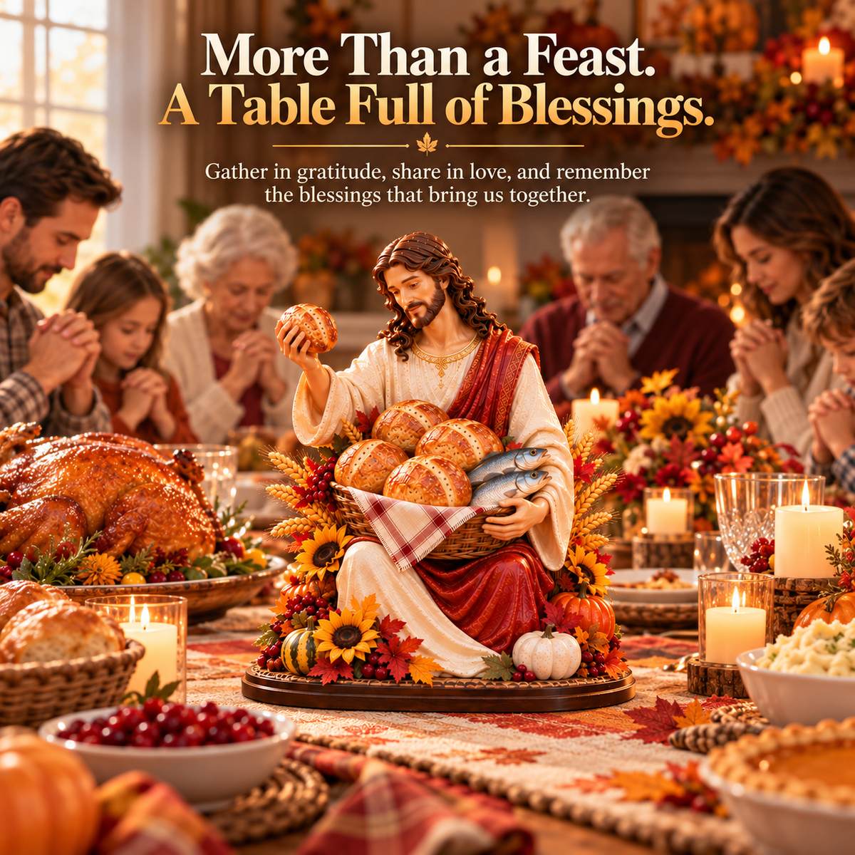 ✝️ Five Loaves. Two Fish. Endless Blessings. 🍂 2026 Thanksgiving Jesus Figurine – A Gift of Faith & Gratitude
