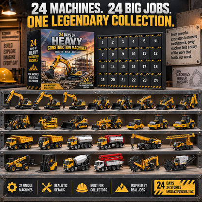 🚜 24 Days of Heavy Construction Machines Advent Calendar – 24 Realistic Construction Vehicle Collectibles, Christmas Gift for Equipment Lovers