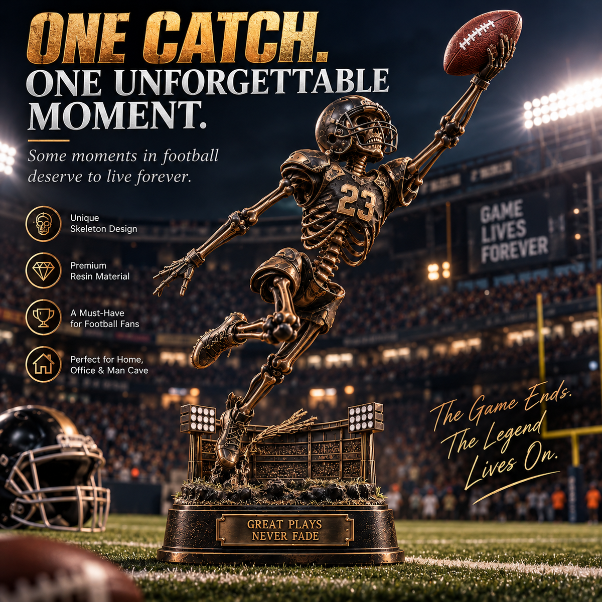 💀 Passion Never Dies! 🏈 2026 The Last Catch – Skeleton Football Resin Sculpture, Unique Collectible Gift for Football Fans