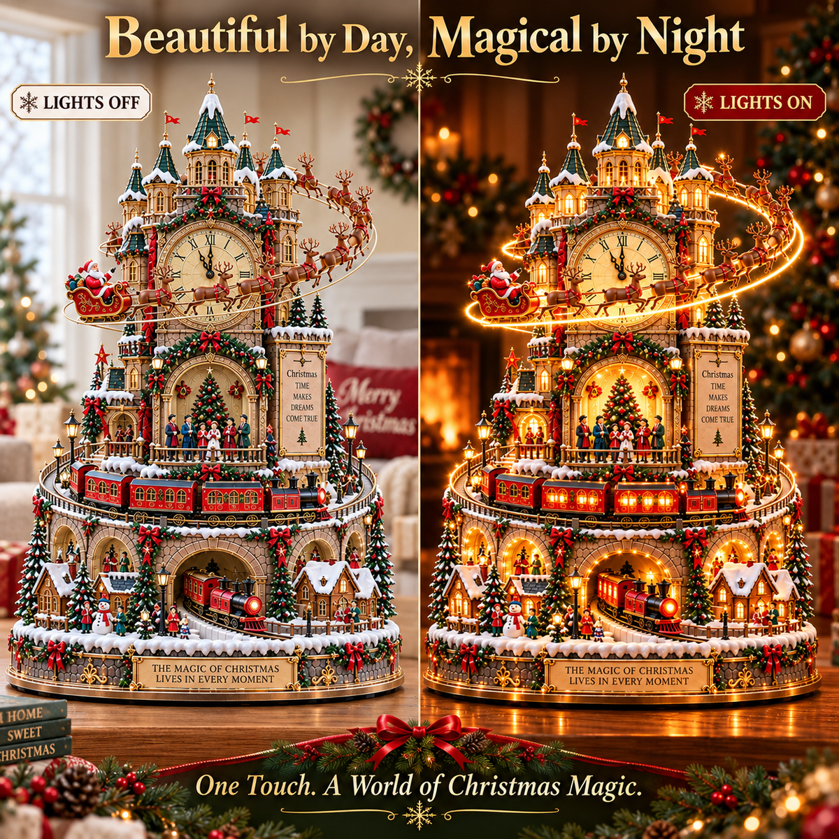 ✨ Ready to Bring Christmas Magic Home? 🎅 2026 Midnight Christmas Magic Clock – A Glowing World of Santa, Reindeer & Trains!