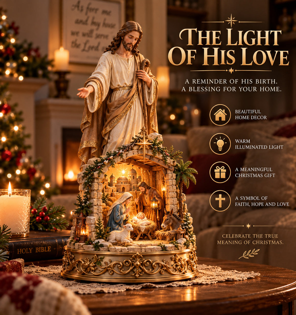 ✨ Let His Light Fill Your Home! ✝️ The Light of His Love – Illuminated Jesus Nativity Sculpture