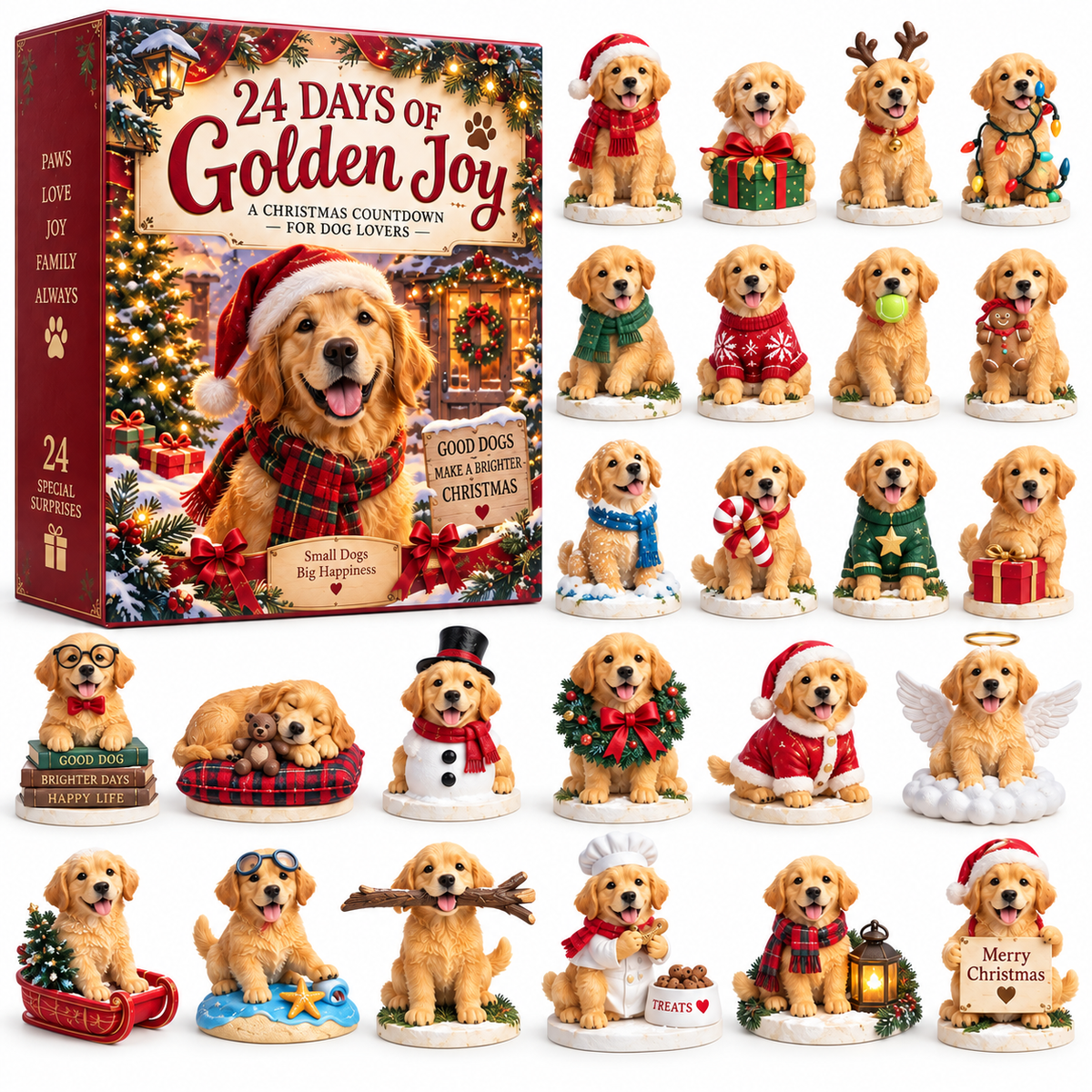 🔥Hot Sale 50% OFF!🎄🐾24 Days of Golden Joy – Golden Retriever Christmas Advent Calendar