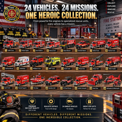 🚒 24 Days of Fire & Rescue – 24 Realistic Emergency Vehicles, Fire Trucks, Ladder Trucks & Rescue Collectibles