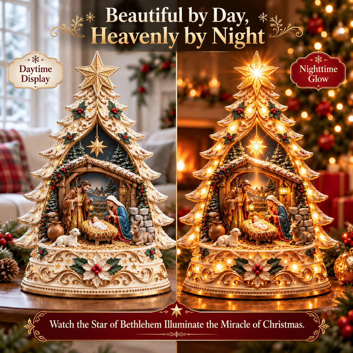 🌟 Ready to Witness the Miracle of Christmas?! ✨ 2026 Illuminated Nativity Christmas Tree – Let the Star of Bethlehem Shine!