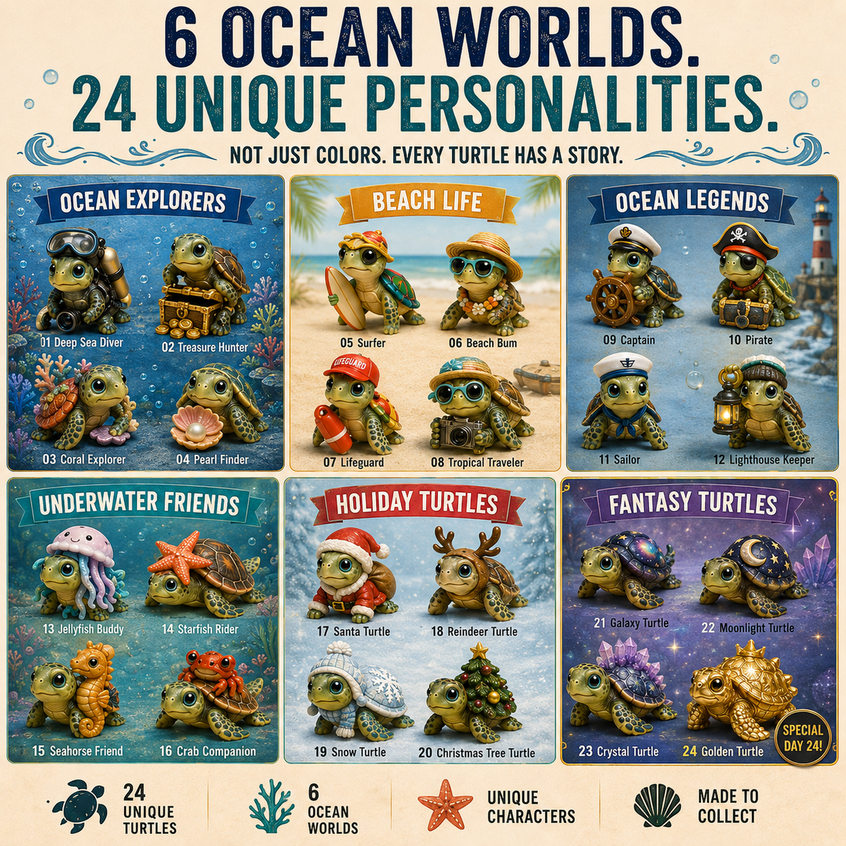 🌊🐢Sea Turtle Adventures Advent Calendar – 24 Unique Ocean Turtle Collectibles