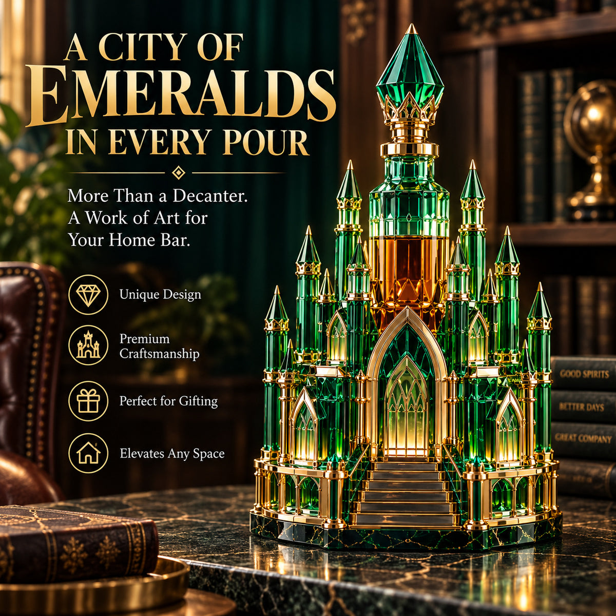 ✨ A City of Emeralds in Every Pour! — Crystal Citadel Light-Up Decanter