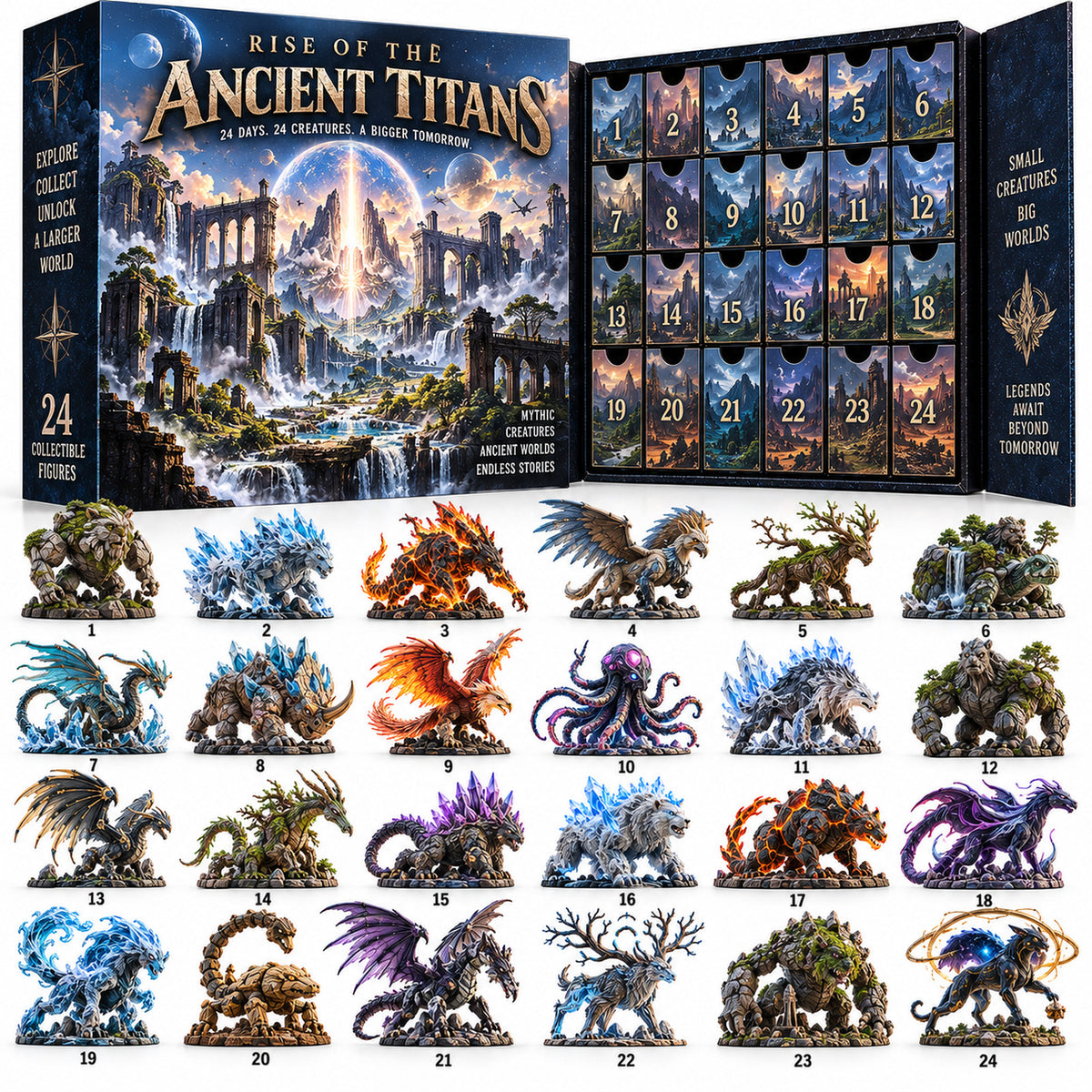 24 Days. 24 Creatures. One Legendary World to Discover. 🐉Rise of the Ancient Titans – 24 Days of Mythical Creatures Advent Calendar | Fantasy Collectible Figurines