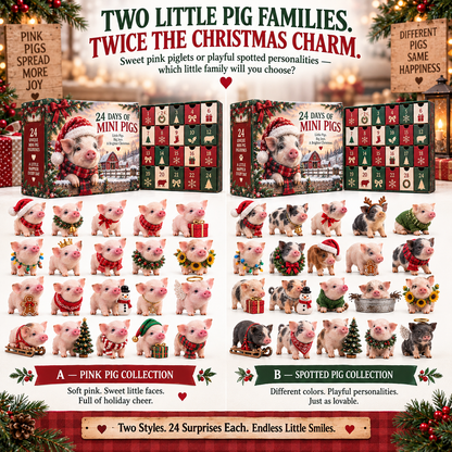 🐷 24 Days of Mini Pigs Advent Calendar – Pink & Spotted Pig Collections, 24 Unique Realistic Piglet Figurines, Christmas Gift for Pig Lovers