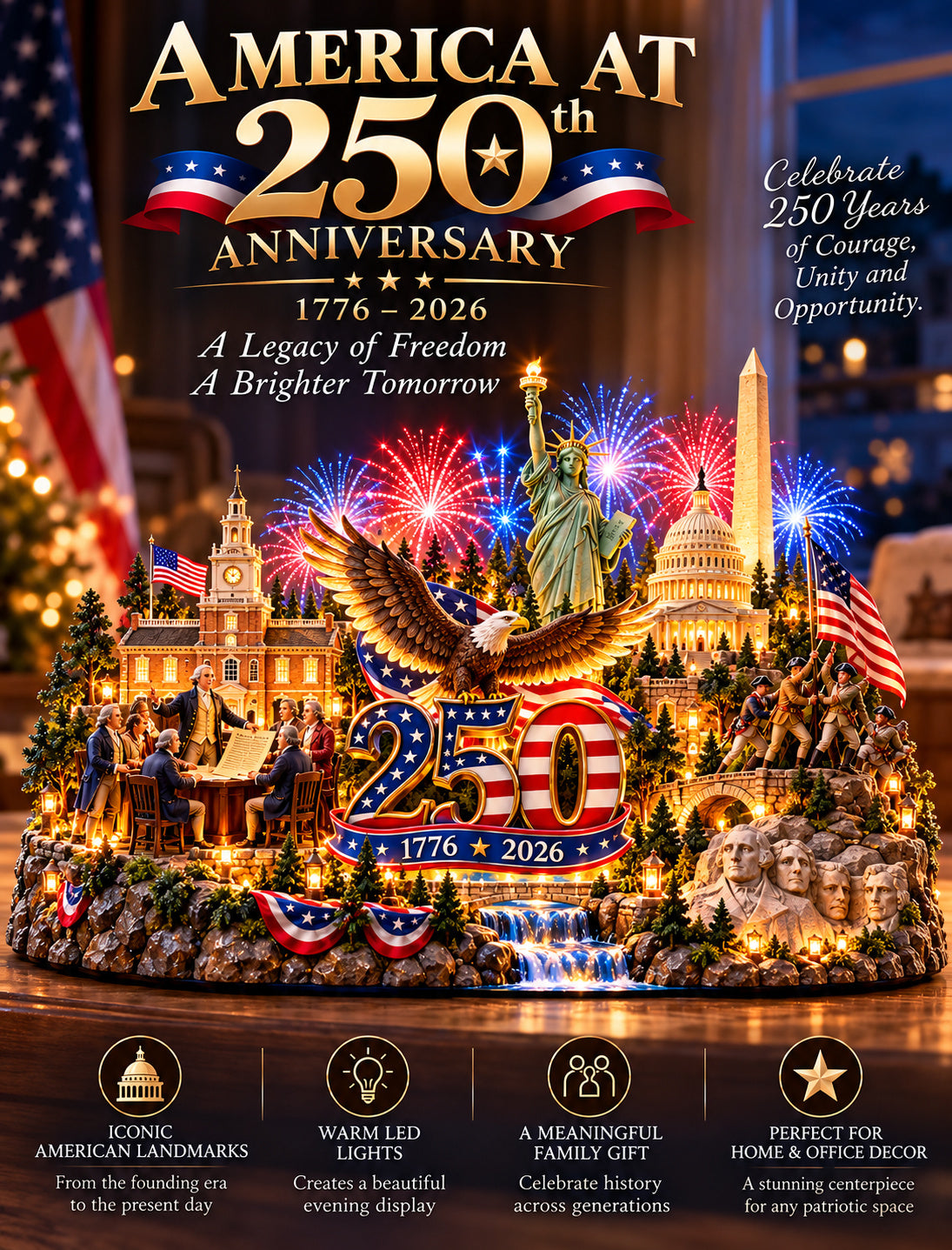 US Celebrate 250 Years of America! ✨ 1776–2026 Illuminated Anniversary Keepsake