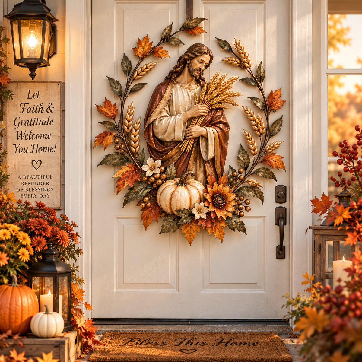 🍂 Ready to Welcome God's Blessings Home? 🙏 Jesus & Golden Harvest – A Beautiful Symbol of Faith, Gratitude & Love!