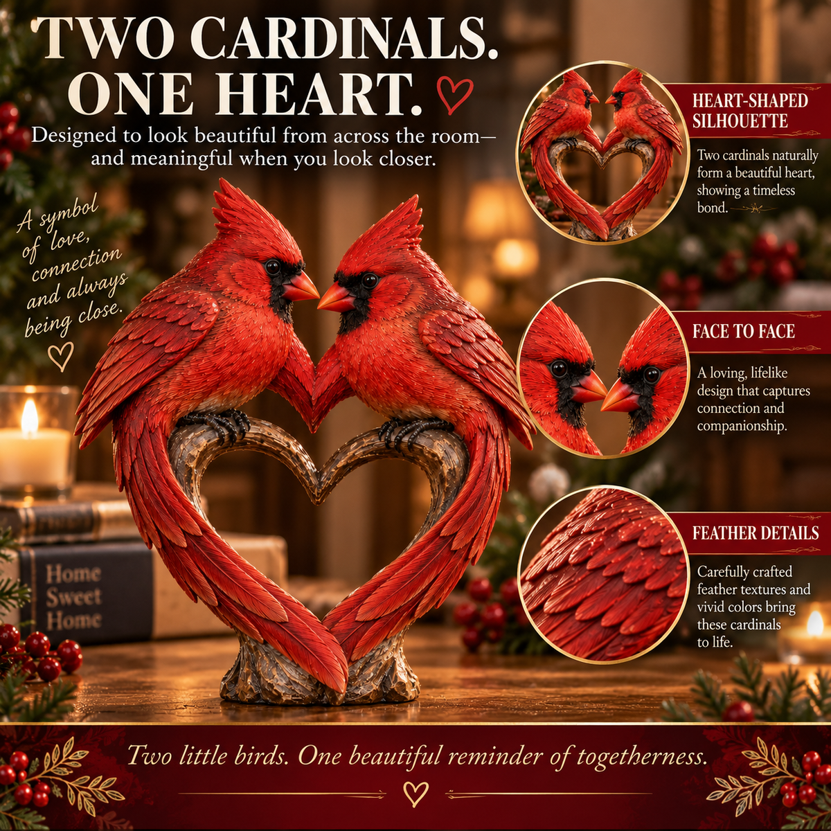 ❤️🐦Two Hearts, Always – Cardinal Love & Remembrance Figurine