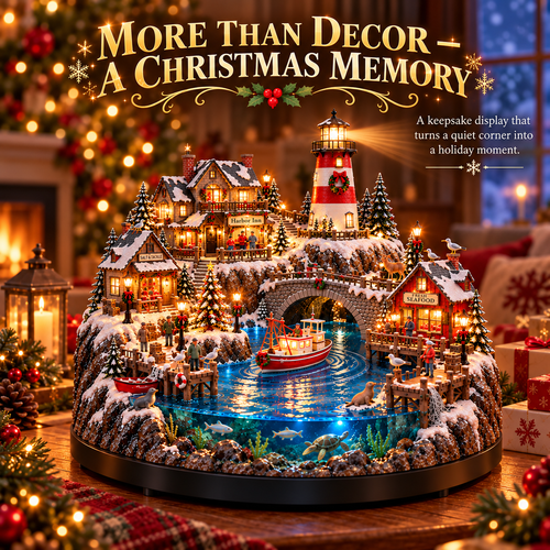 🔥 LAST DAY 50% OFF 🔥🎄 Christmas by the Sea™ – Lighted Harbor Village with Lighthouse & Fishing Boat ✨