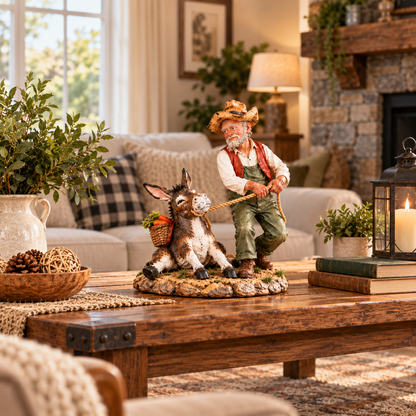 🤠Who's Really in Charge? – Funny Farmer & Stubborn Donkey Farmhouse Figurine