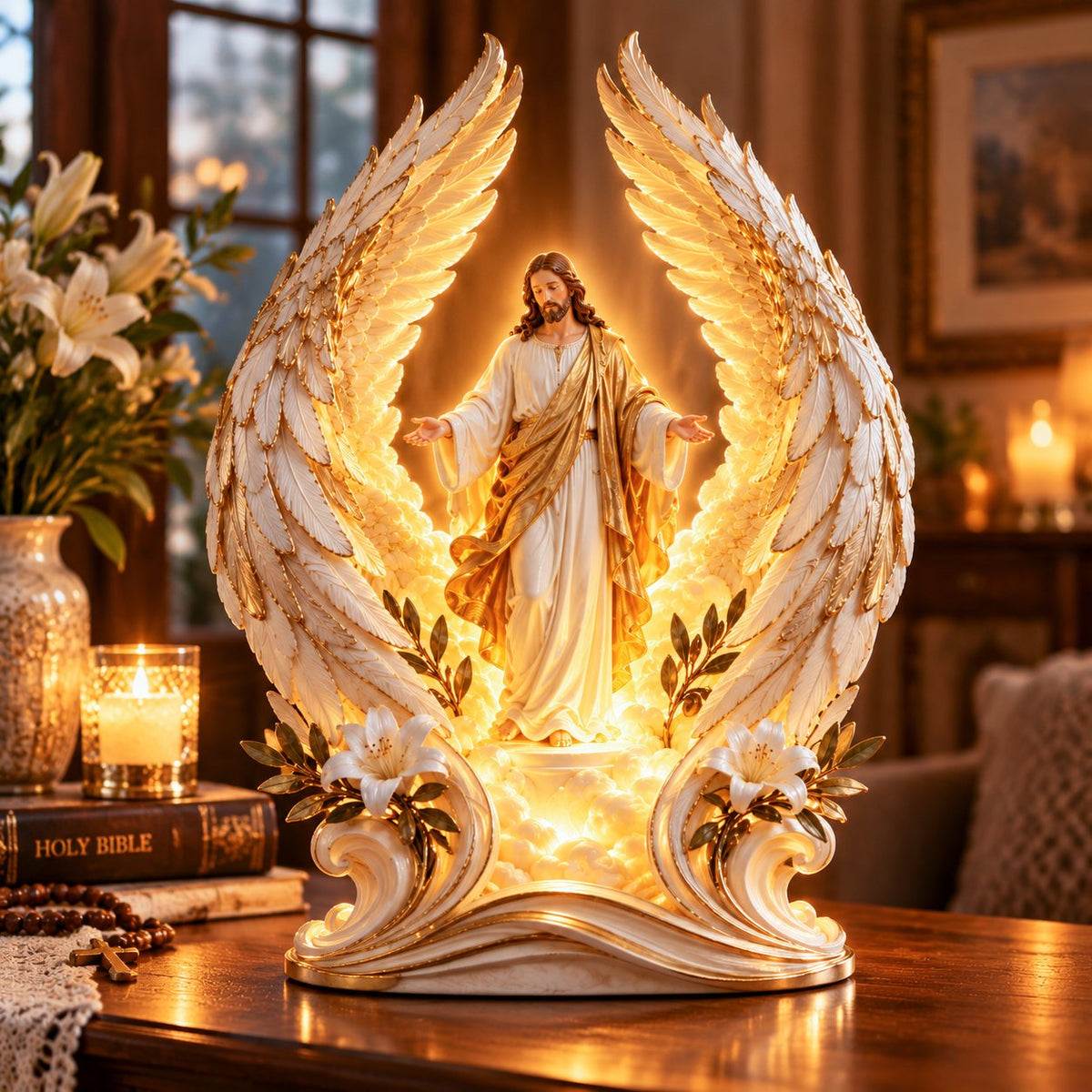 🪽✨ Heavenly Grace – Illuminated Jesus Angel Wings Figurine
