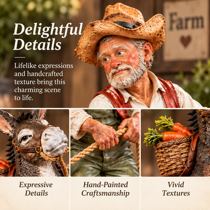 🤠Who's Really in Charge? – Funny Farmer & Stubborn Donkey Farmhouse Figurine
