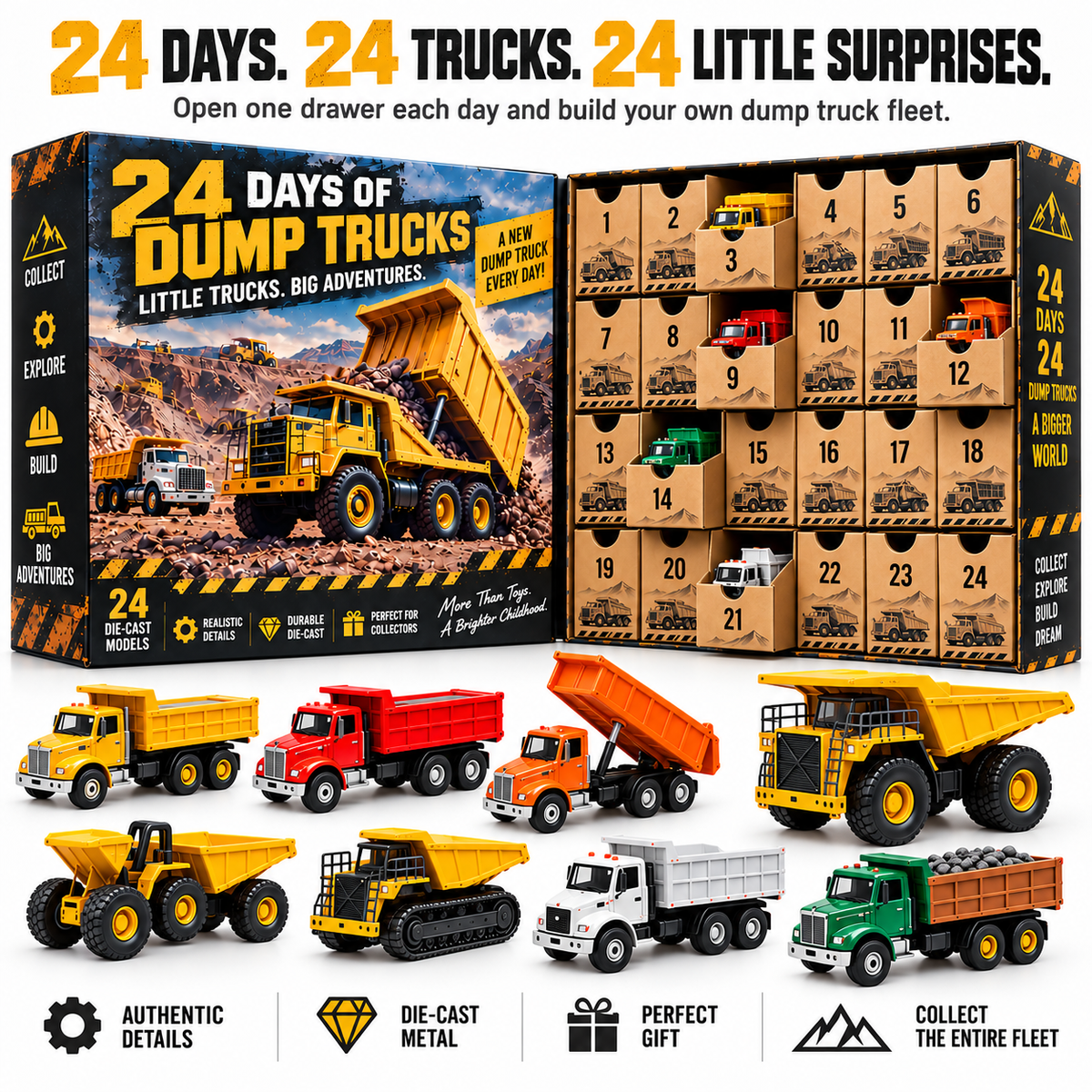 🚛24 Days of Dump Trucks – Nostalgic American Construction Truck Collectible Advent Calendar