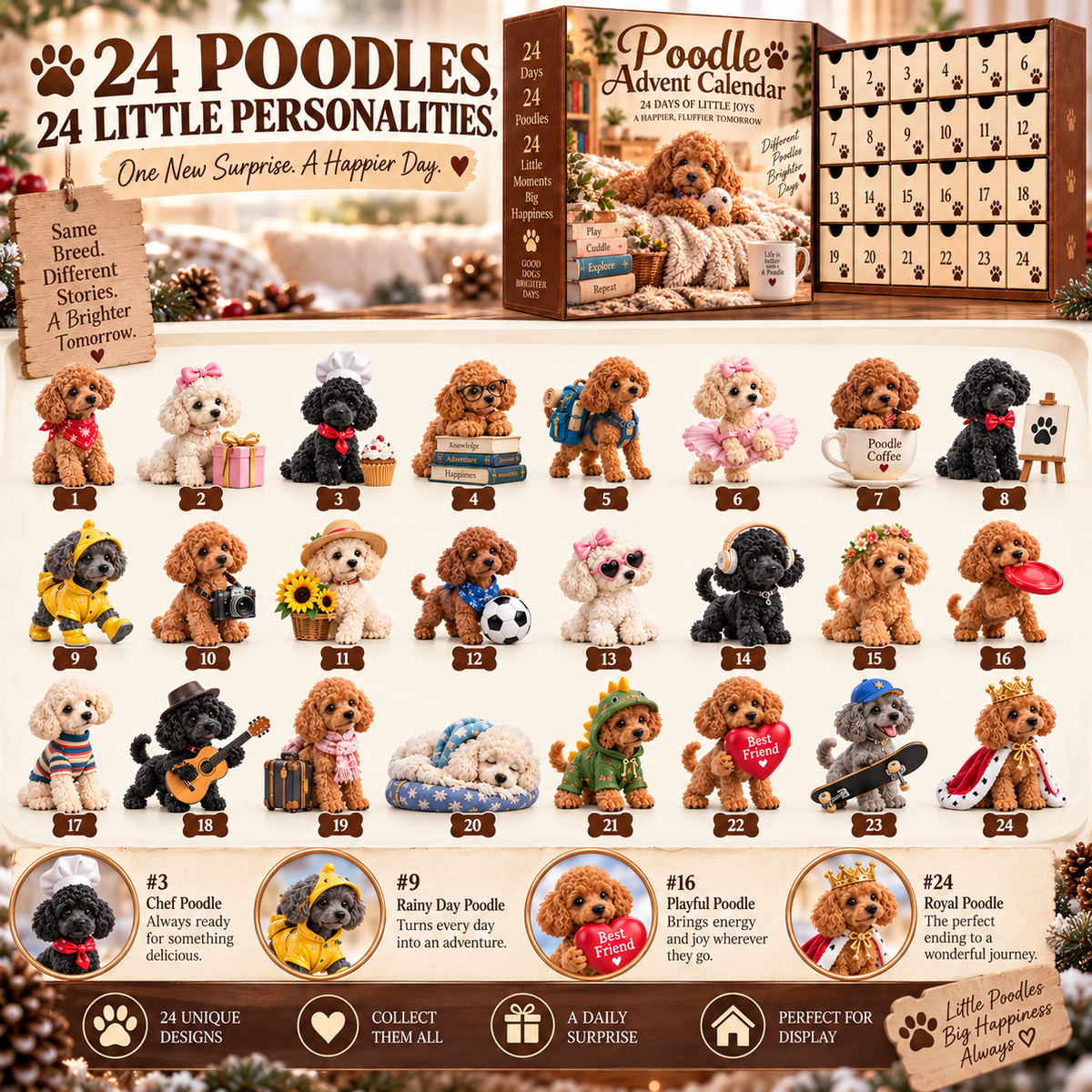 🐩24 Days of Poodle Happiness – Christmas Advent Calendar | 24 Unique Poodle Collectible Figurines