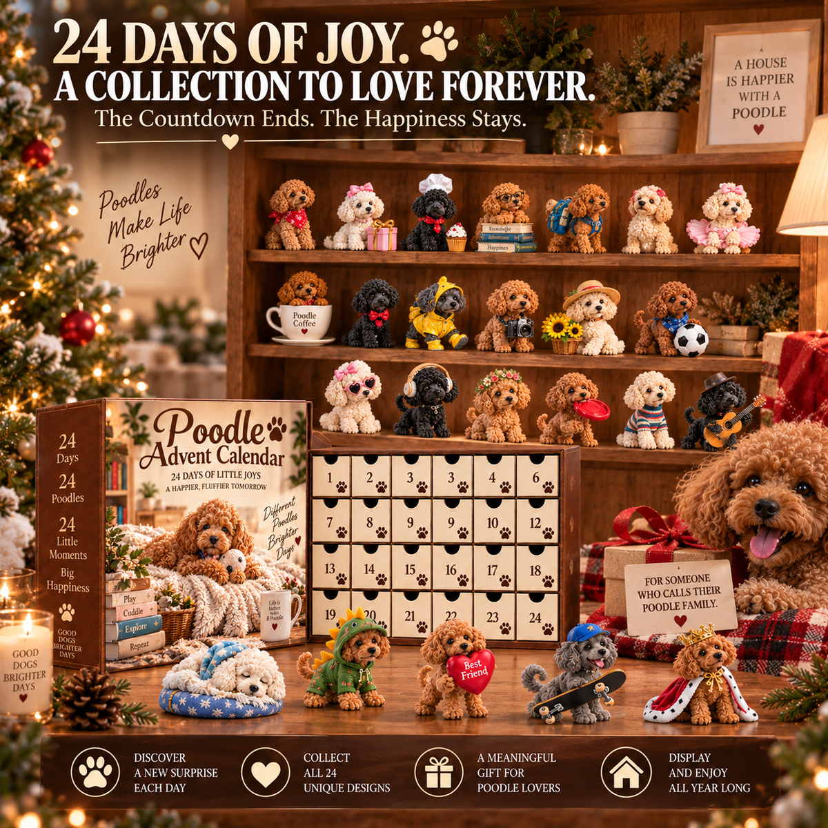 🐩24 Days of Poodle Happiness – Christmas Advent Calendar | 24 Unique Poodle Collectible Figurines