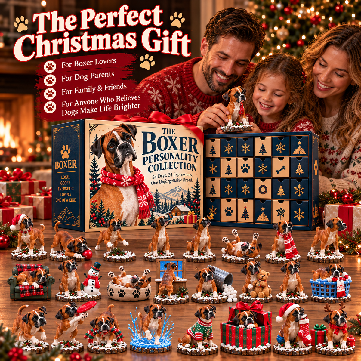 🐾 Only Boxer Lovers Will Understand! 🎄 – 24-Day Boxer Dog Christmas Advent Calendar with 24 Unique Collectible Figurines