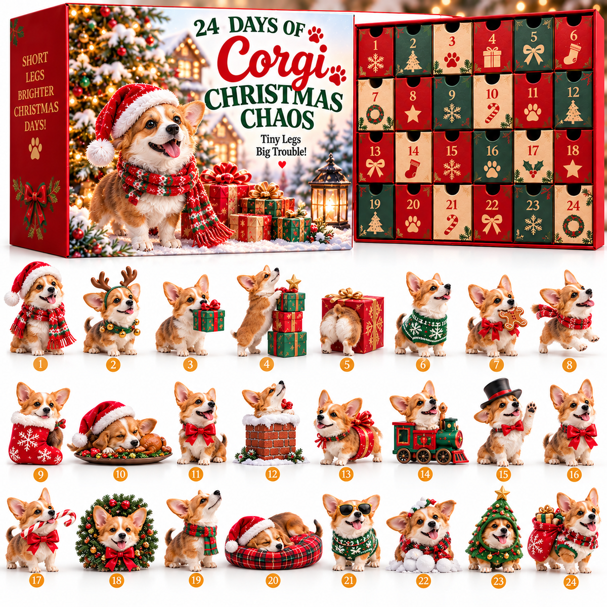🔥 FINAL NIGHT! 50% OFF!🎅 2026 Corgi Christmas Chaos – 24 Days of Tiny Legs & Big Trouble