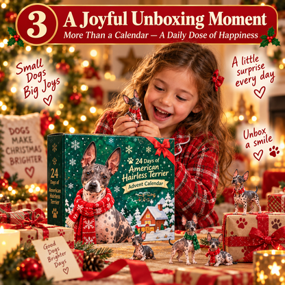 🐾 No Fur, All Love! ❤️ – 24-Day American Hairless Terrier Advent Calendar 🎄 | Christmas Collectible Figurines