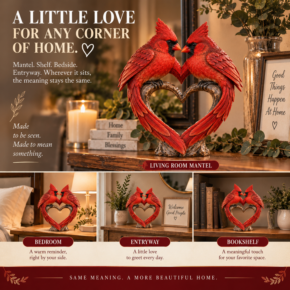 ❤️🐦Two Hearts, Always – Cardinal Love & Remembrance Figurine