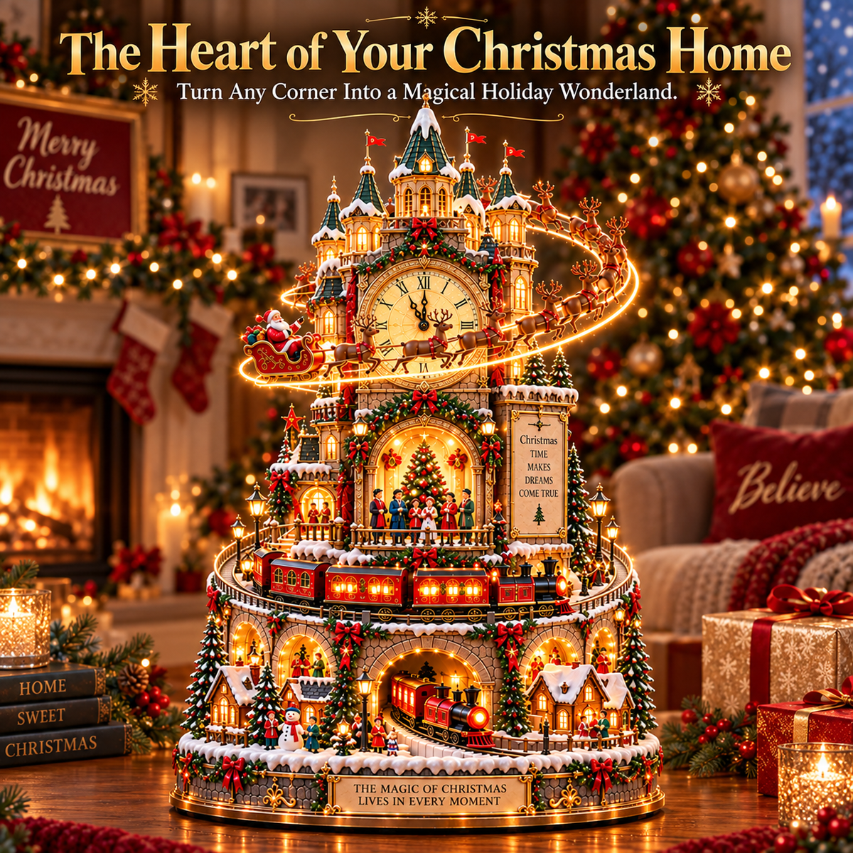 ✨ Ready to Bring Christmas Magic Home? 🎅 2026 Midnight Christmas Magic Clock – A Glowing World of Santa, Reindeer & Trains!