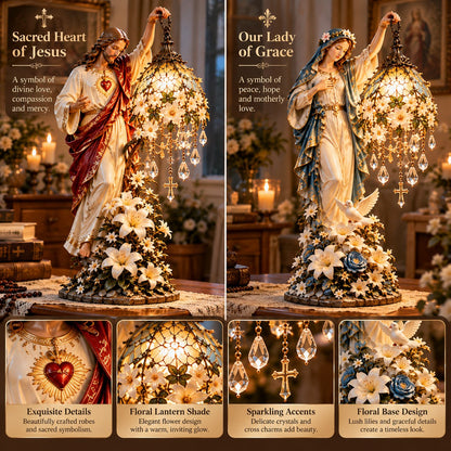 ✝️ Let Faith Light Up Your Home! 🕊️ Light of Grace – Jesus & Virgin Mary Illuminated Sculptures