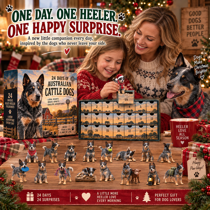 🐾 24 Days of Blue Heelers Advent Calendar – 24 Unique Australian Cattle Dog Figurines, Christmas Gift for Blue Heeler Lovers
