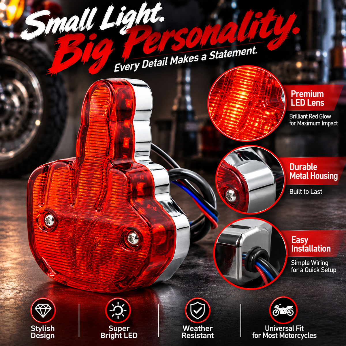 🔥 Got an Attitude?! 🏍️ Give the World the Finger – Bold Red LED, Zero Apologies!
