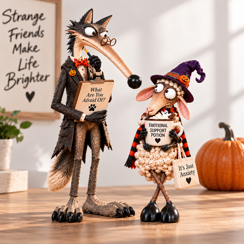 🔥 50% OFF FOR A LIMITED TIME — 🎃 The Overthinker & The Questioner — Wolf & Sheep Halloween Figurines