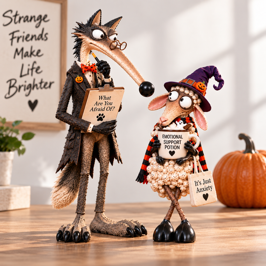 🔥 50% OFF FOR A LIMITED TIME — 🎃 The Overthinker & The Questioner — Wolf & Sheep Halloween Figurines