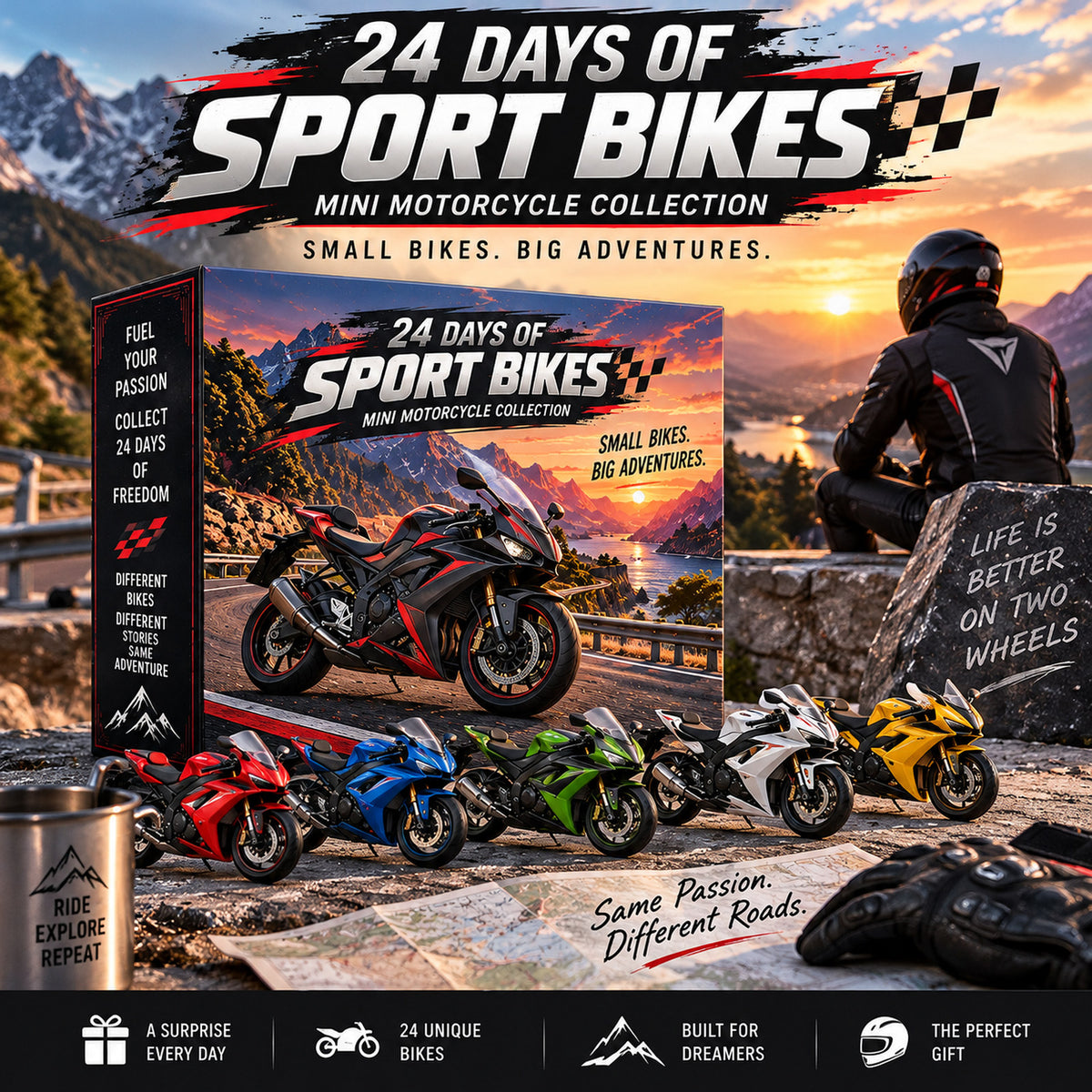 24 Days of Sport Bikes – Mini Motorcycle Advent Calendar | 24 Collectible Racing Bikes for Motorcycle Lovers